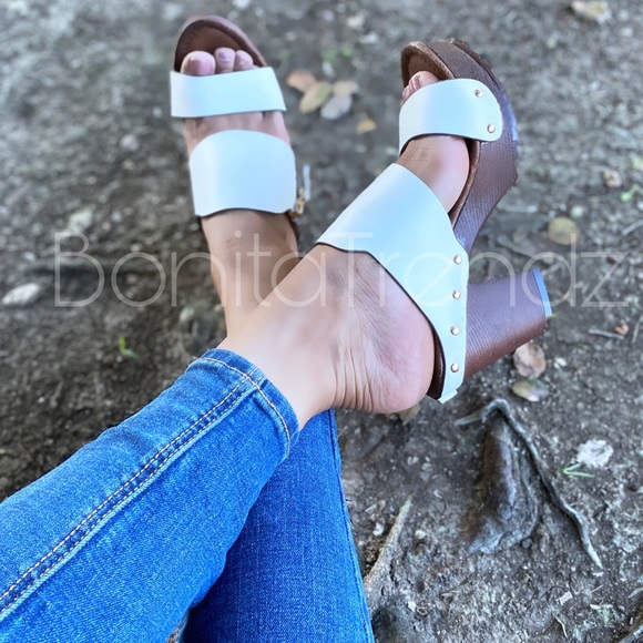 White Wood Effect Heel Mules - Picture 2 of 4